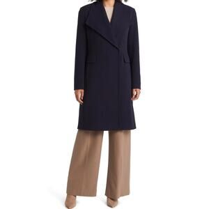 NWT‎ Via Spiga Swing Crepe Coat Women's L Black Satin Lined $260 Professional